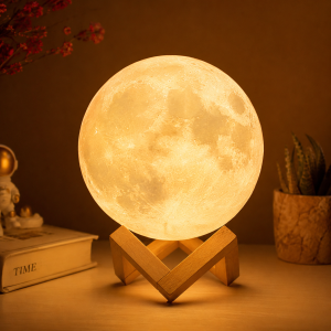 3D Moon Night Lamp 7 Multi Colors Changing Touch Sensor with Wooden Stand Night Lamp
