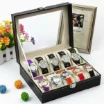 10 slots Watch Storage Box for Men PU Leather Watch Organizer Display Storage Style Black 10 Grids