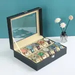 10 slots Watch Storage Box for Men PU Leather Watch Organizer Display Storage Style Black 10 Grids