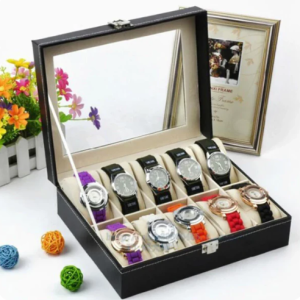 10 slots Watch Storage Box for Men PU Leather Watch Organizer Display Storage Style Black 10 Grids