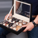 10 slots Watch Storage Box for Men PU Leather Watch Organizer Display Storage Style Black 10 Grids