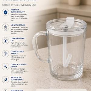 Glass Mug with Lid & Straw