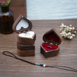 Heart-shaped wooden ring box