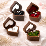 Heart-shaped wooden ring box