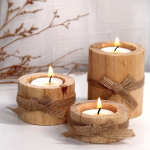Rustic Wooden Tealight Candle Holders – Set of 3